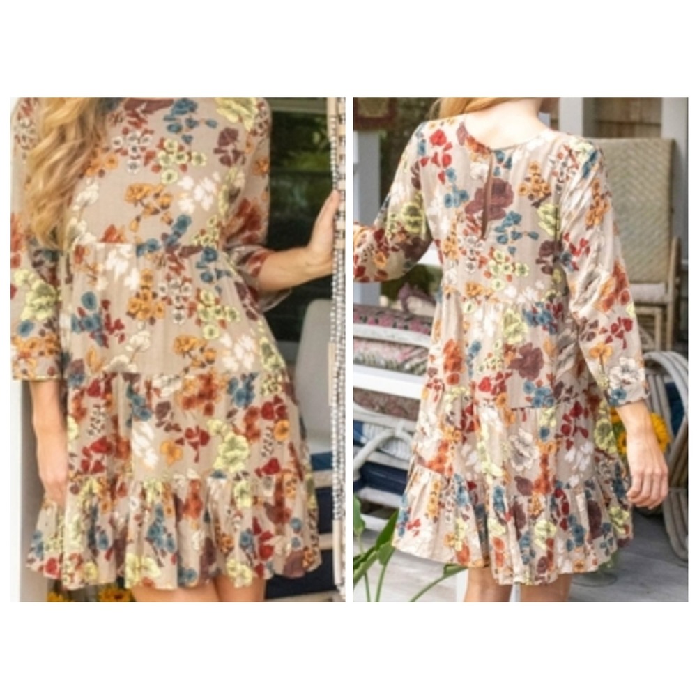 Natural Life Heidi Floral Tiered Mini Dress Size Medium M Cottagecore Boho Chic